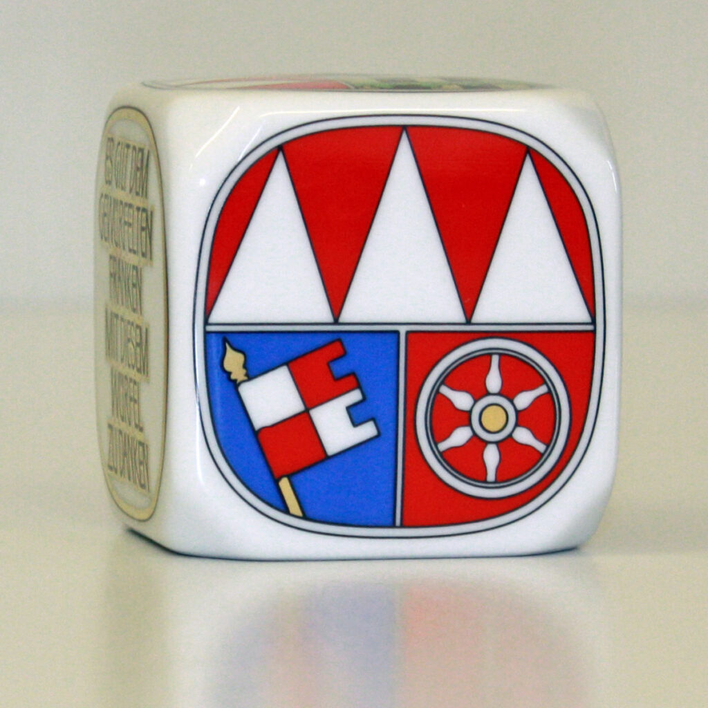 Frankenwürfel mit dem Wappen von Unterfranken (Dateiformat JPG)